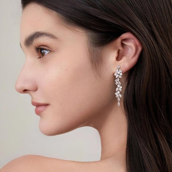 Clip On Earrings Silver Sterling Silver Dangle Cubic Zirconia Jewelry Gift - Picture 3 of 5